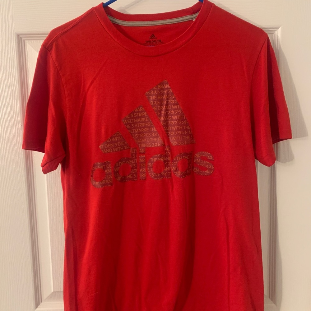 Red Adidas Logo Text T-Shirt